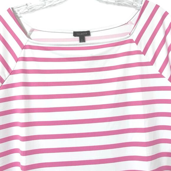 Talbots Women’s Square-Neck Short Sleeve Performance Top Pink White Stripe Small - Picture 3 of 9
